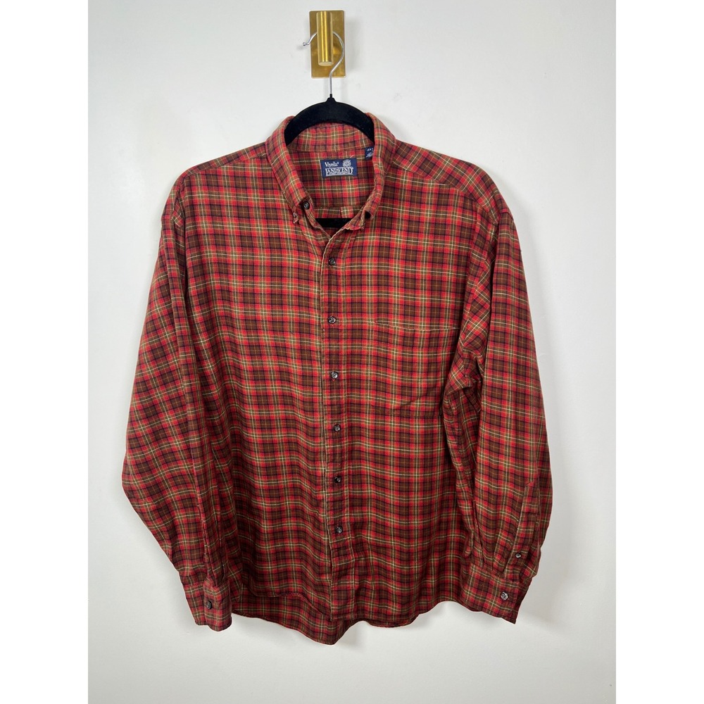 Lands End Viyella Cotton Wool Shirt Red Plaid Button Down Heritage Mens Large L